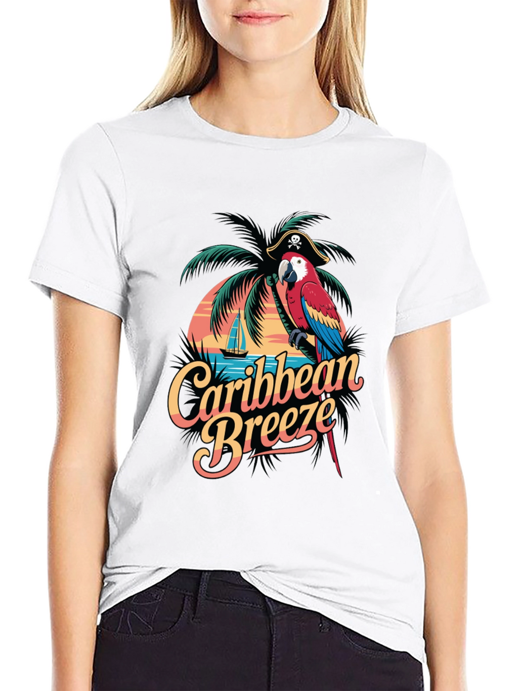 Caribbean Breeze Parrot Graphic T-Shirt