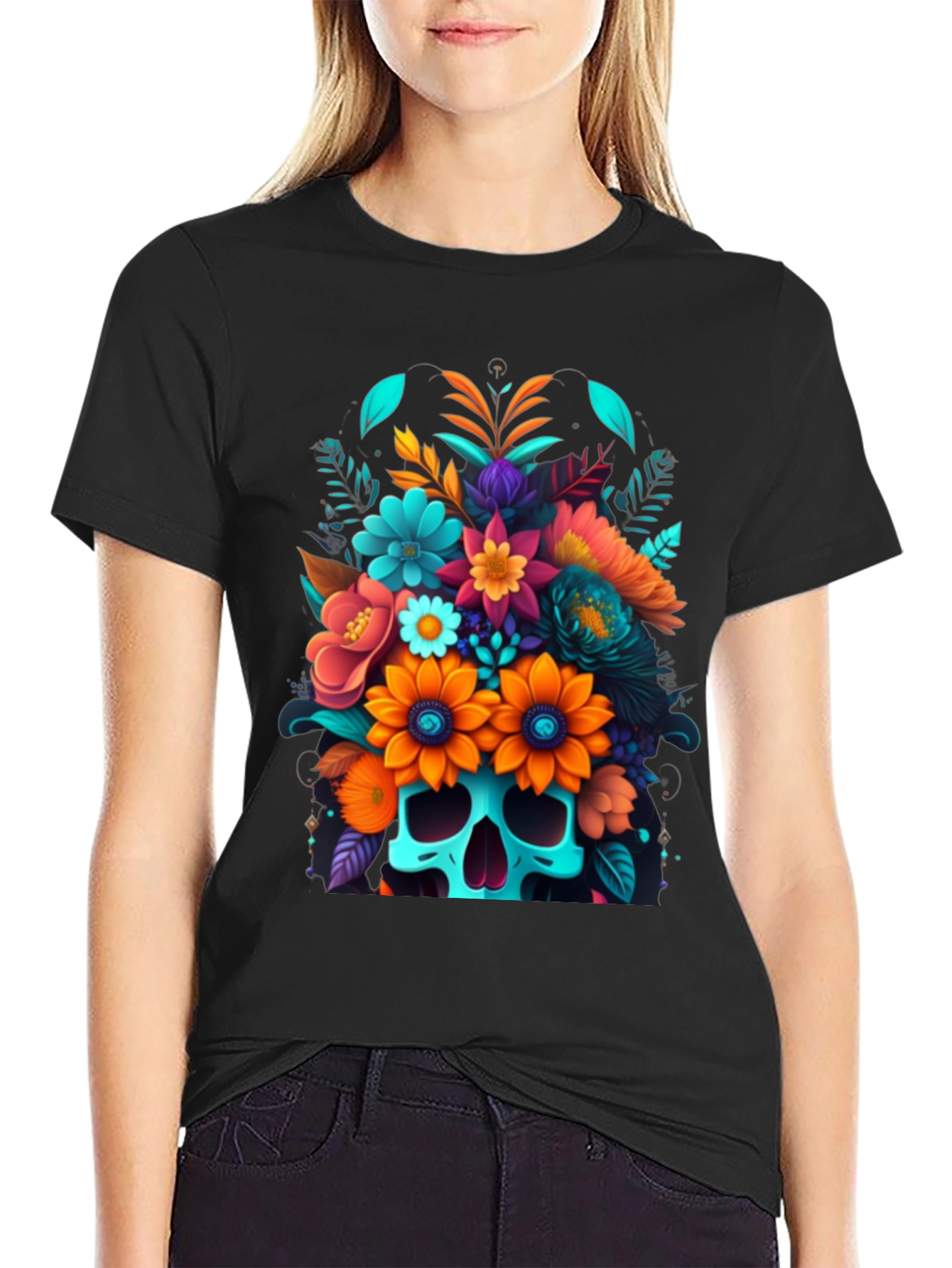 Floral Skull Graphic Tee