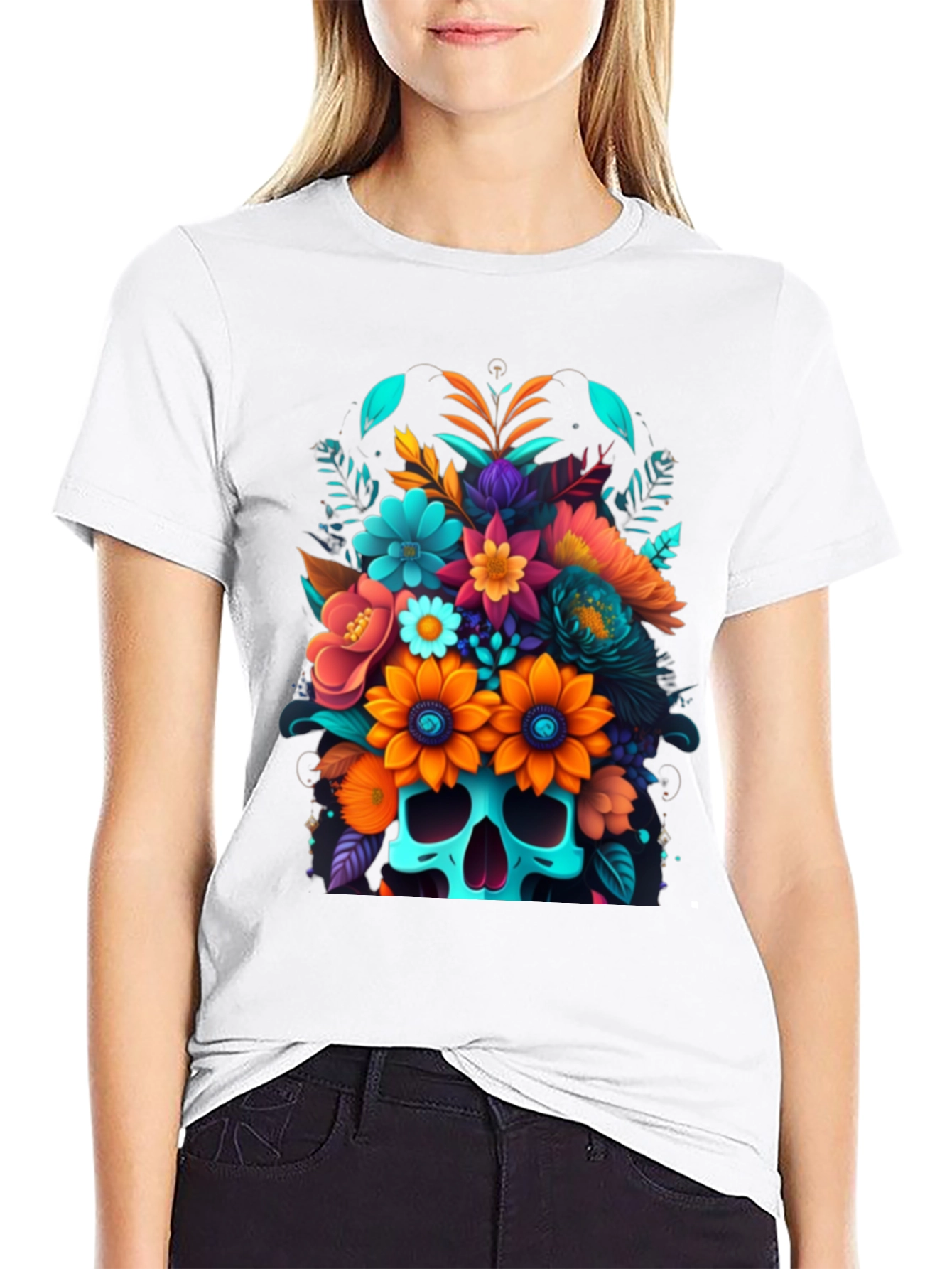 Floral Skull Graphic Tee