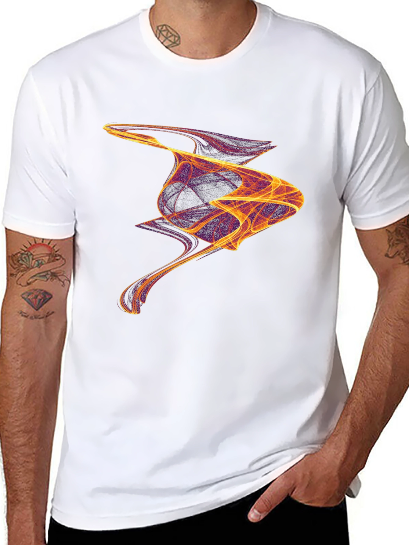 Abstract Flame Design Black Cotton T-Shirt