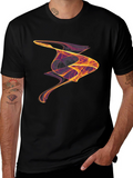 Abstract Flame Design Black Cotton T-Shirt