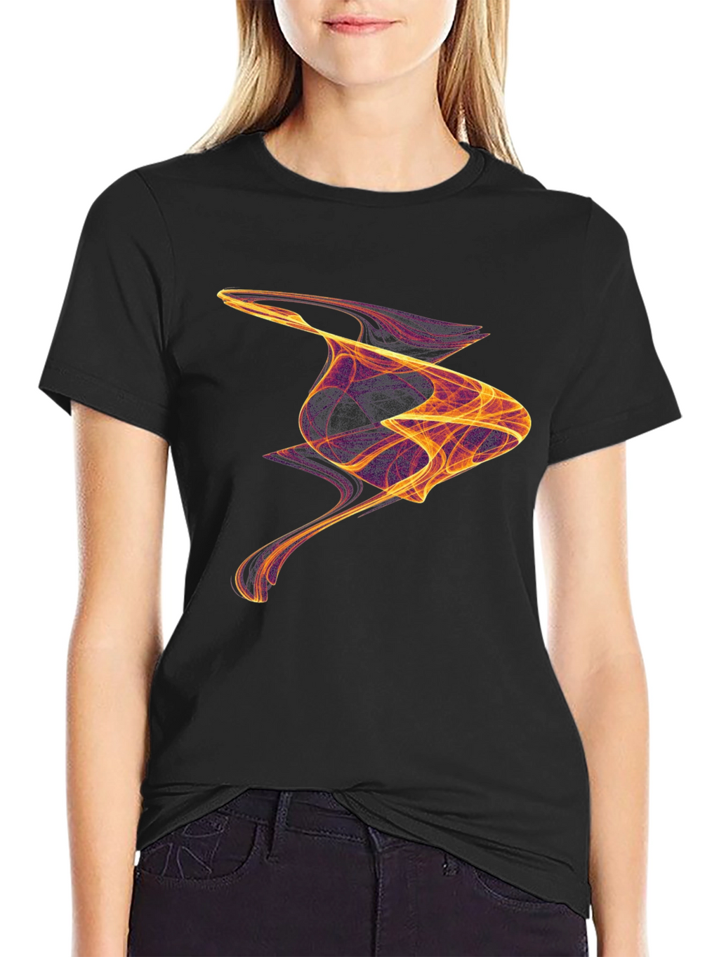 Abstract Flame Design Black Cotton T-Shirt