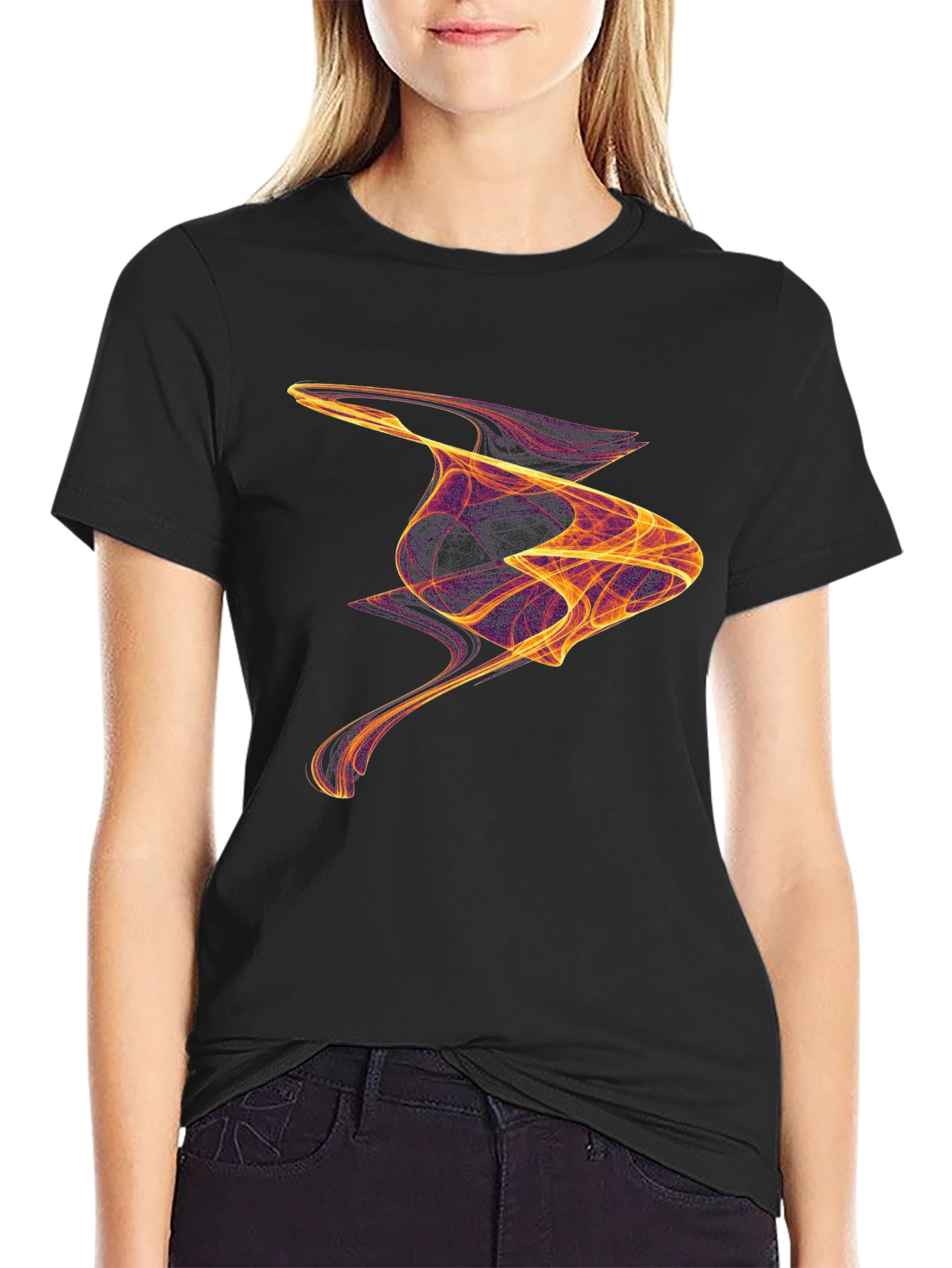 Abstract Flame Design Black Cotton T-Shirt