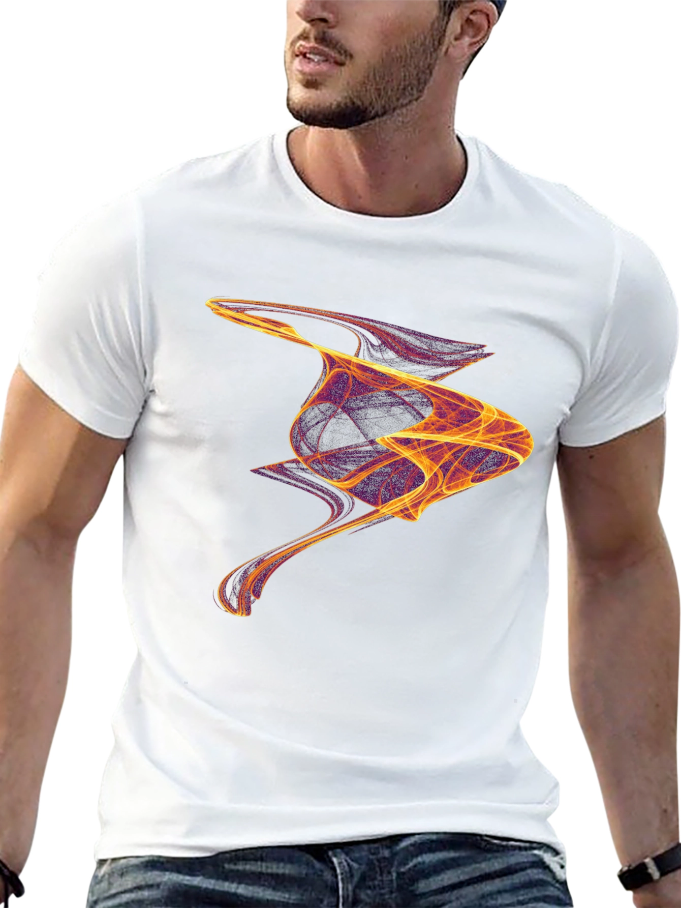 Abstract Flame Design Black Cotton T-Shirt