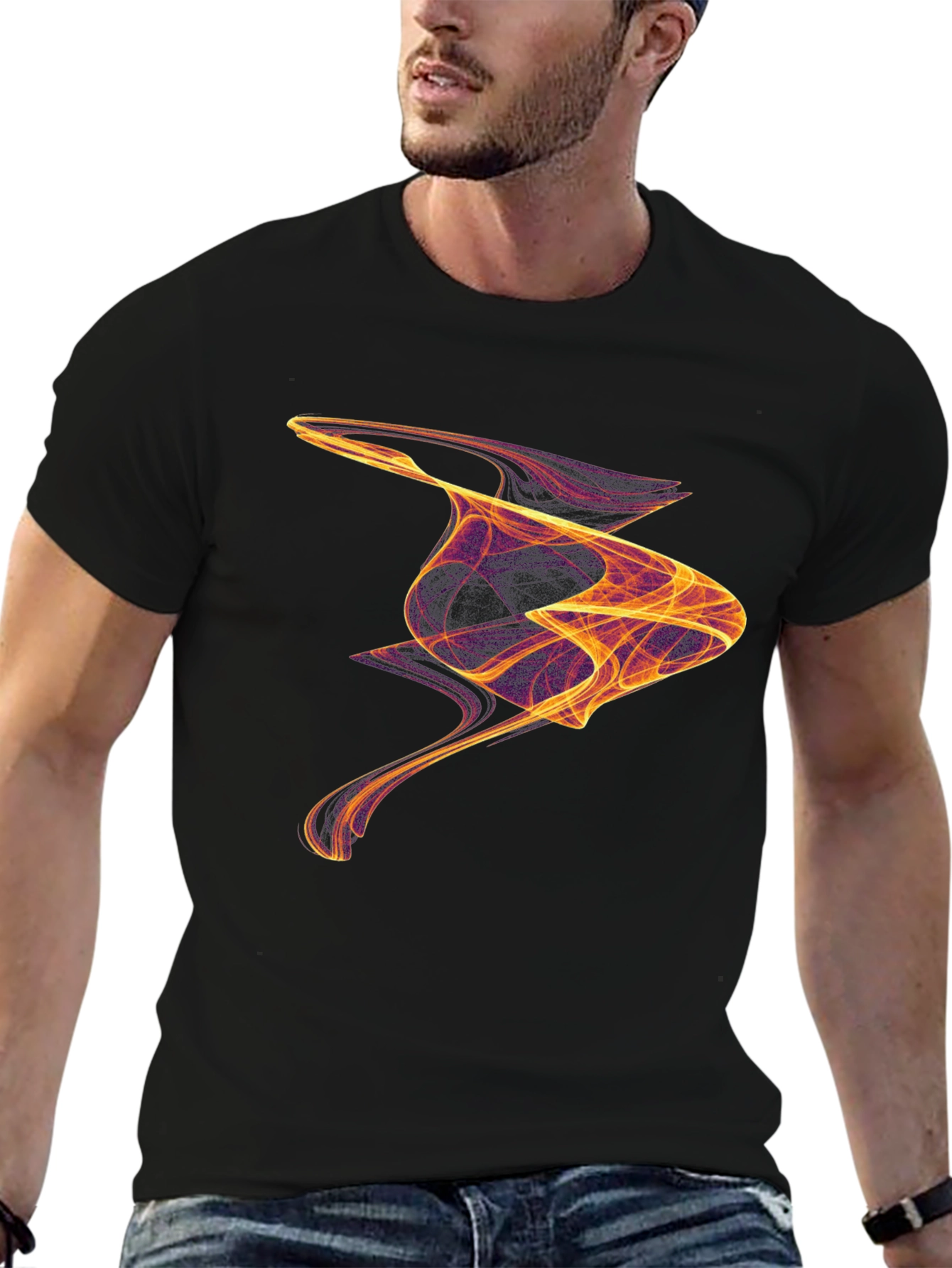 Abstract Flame Design Black Cotton T-Shirt