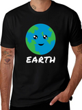 Cute Earth Graphic Black T-Shirt