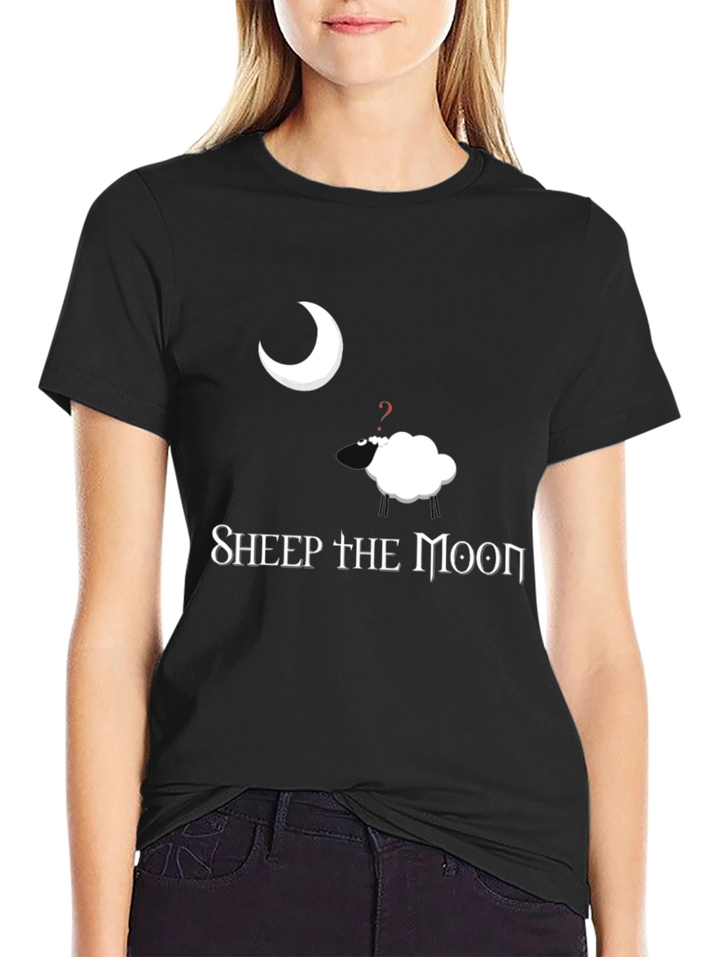Sheep the Moon Black Graphic T-Shirt