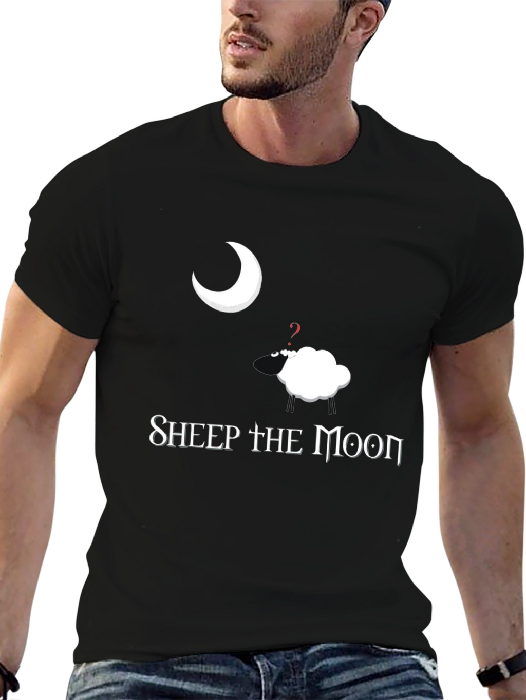 Sheep the Moon Black Graphic T-Shirt