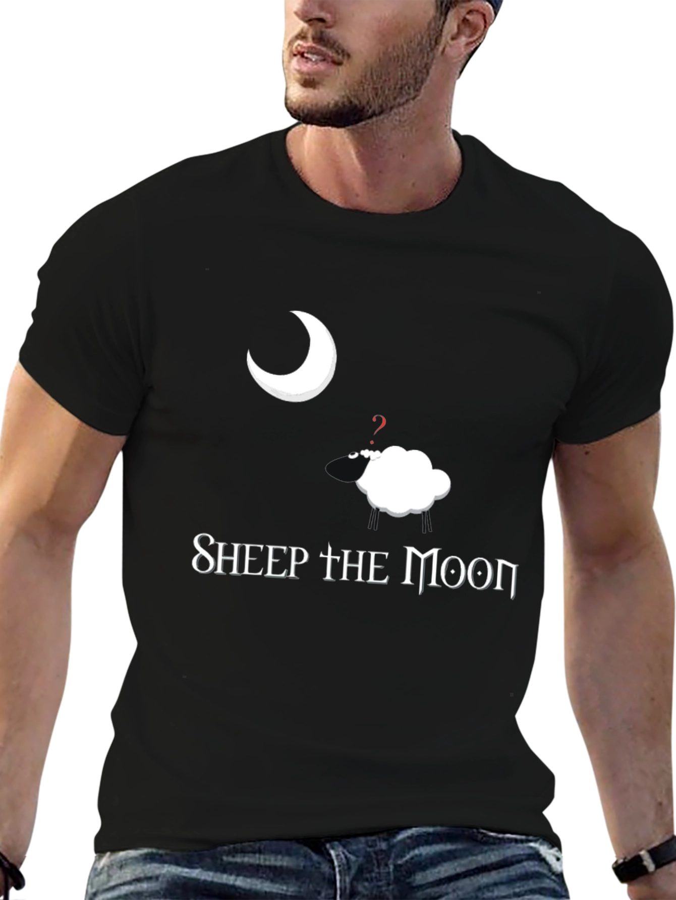 Sheep the Moon Black Graphic T-Shirt