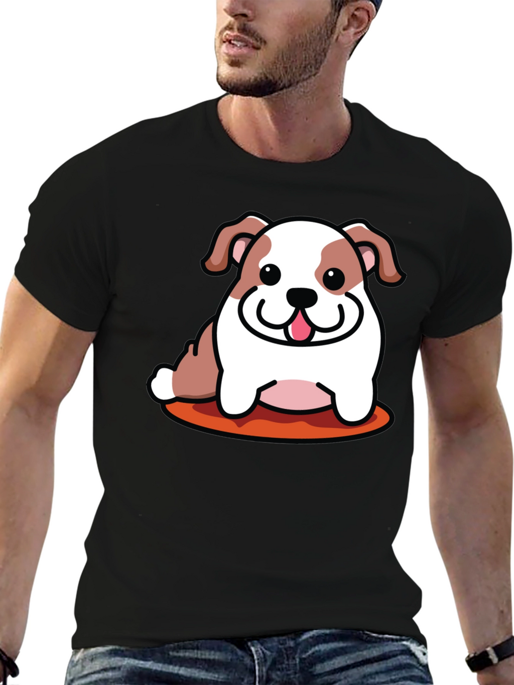 Cartoon Bulldog Graphic Tee - Black Unisex Shirt