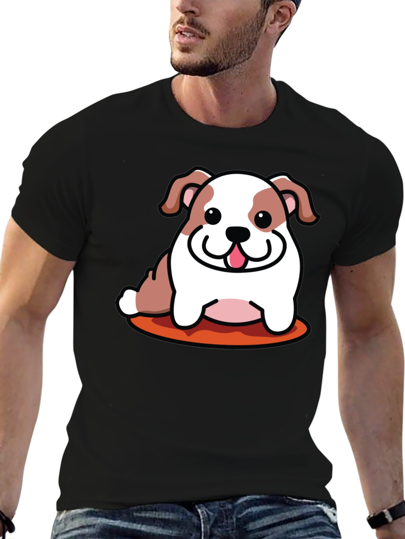 Cartoon Bulldog Graphic Tee - Black Unisex Shirt