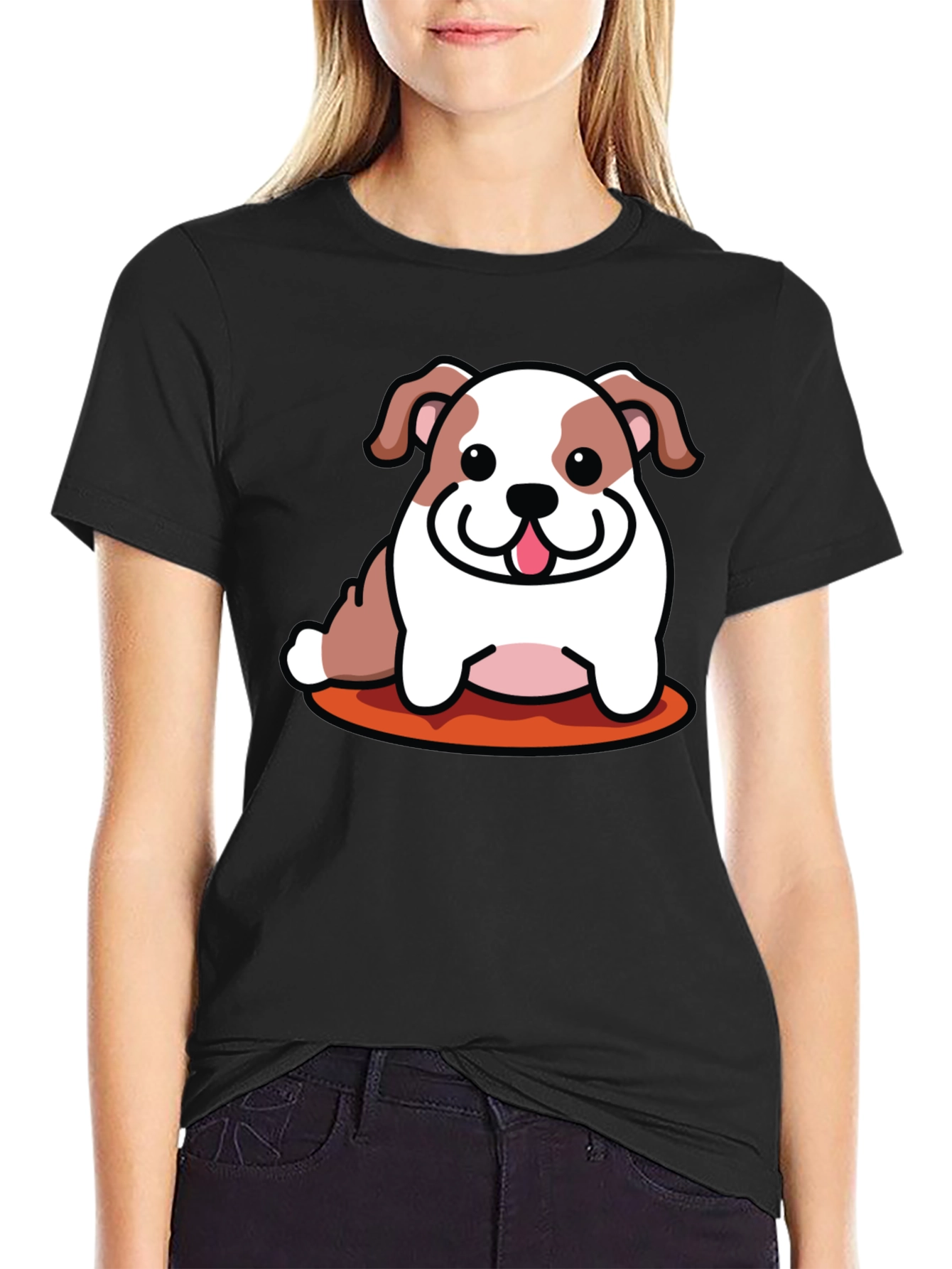 Cartoon Bulldog Graphic Tee - Black Unisex Shirt