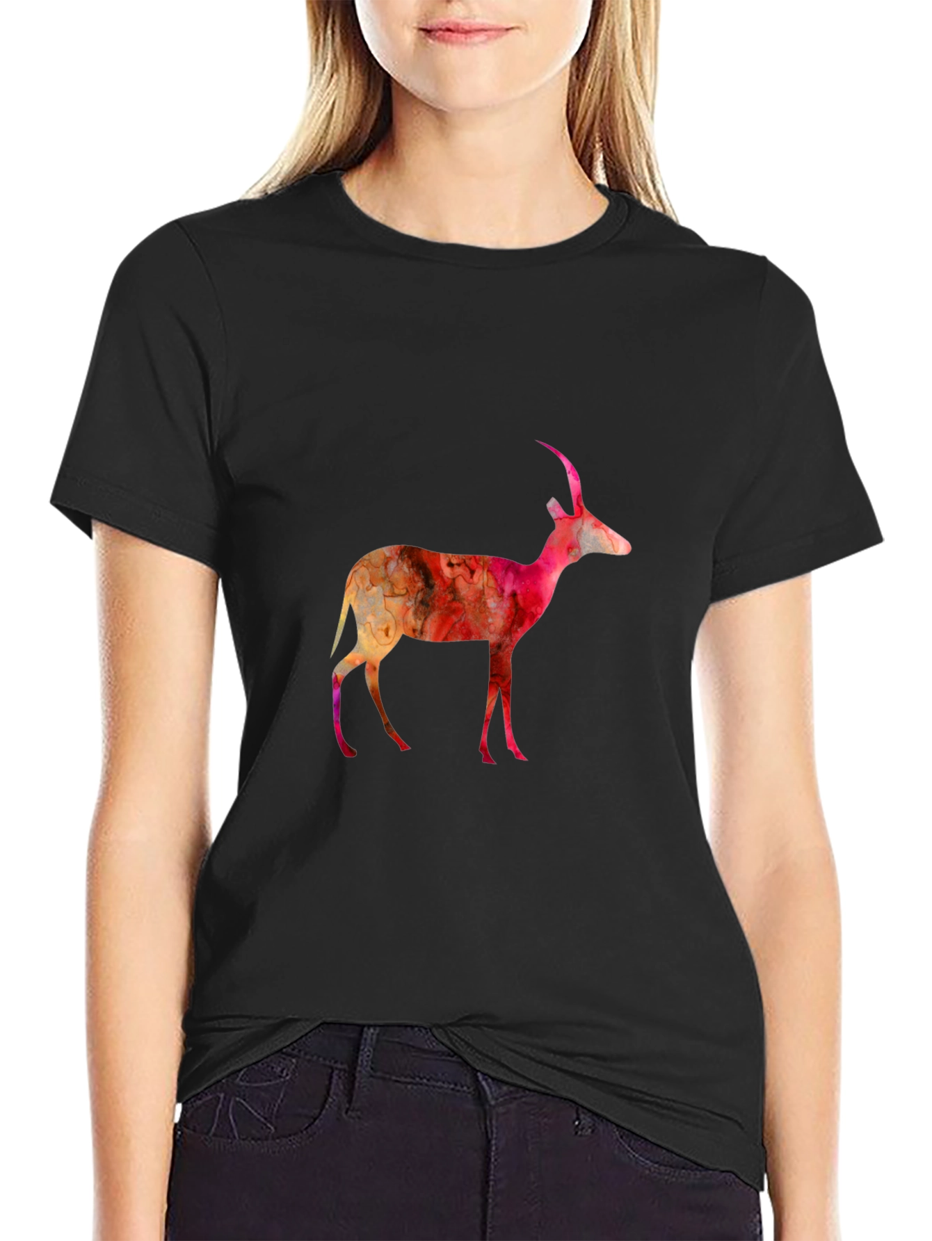 Abstract Antelope Graphic Tee - Black