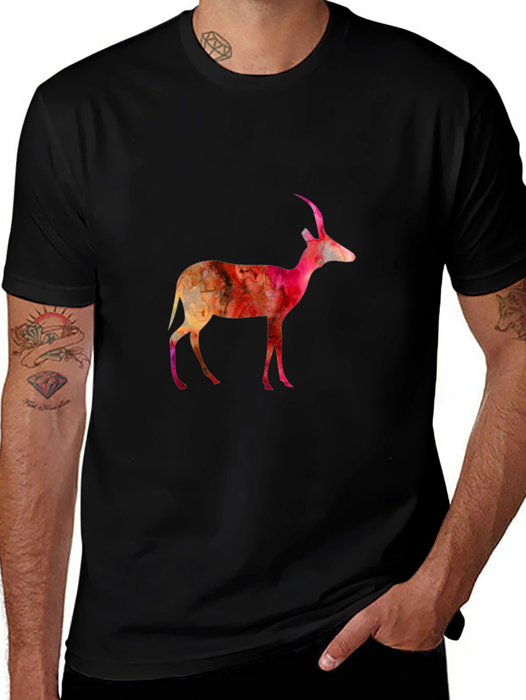 Abstract Antelope Graphic Tee - Black