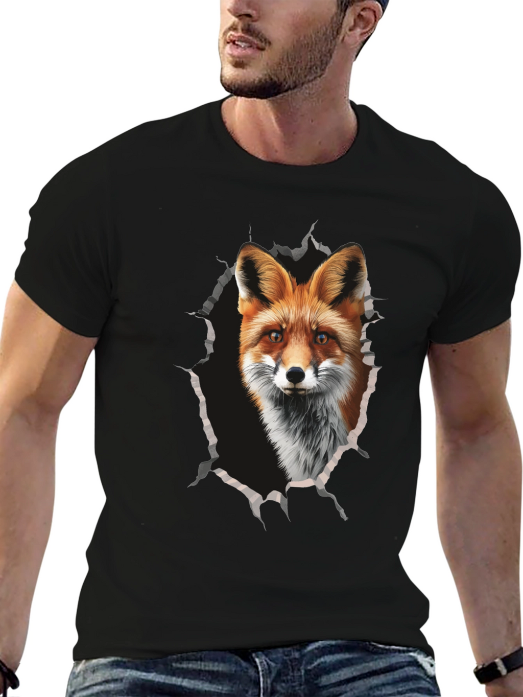 Fox Graphic Print Tee - Mens Black T-Shirt