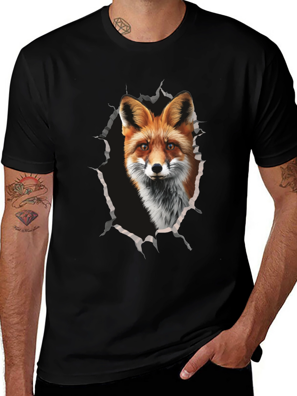 Fox Graphic Print Tee - Mens Black T-Shirt