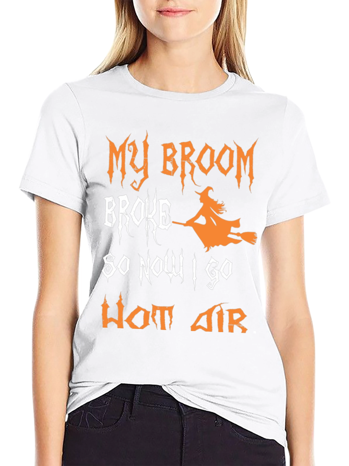 Funny Halloween Witch T-Shirt - Broom Broke Hot Air