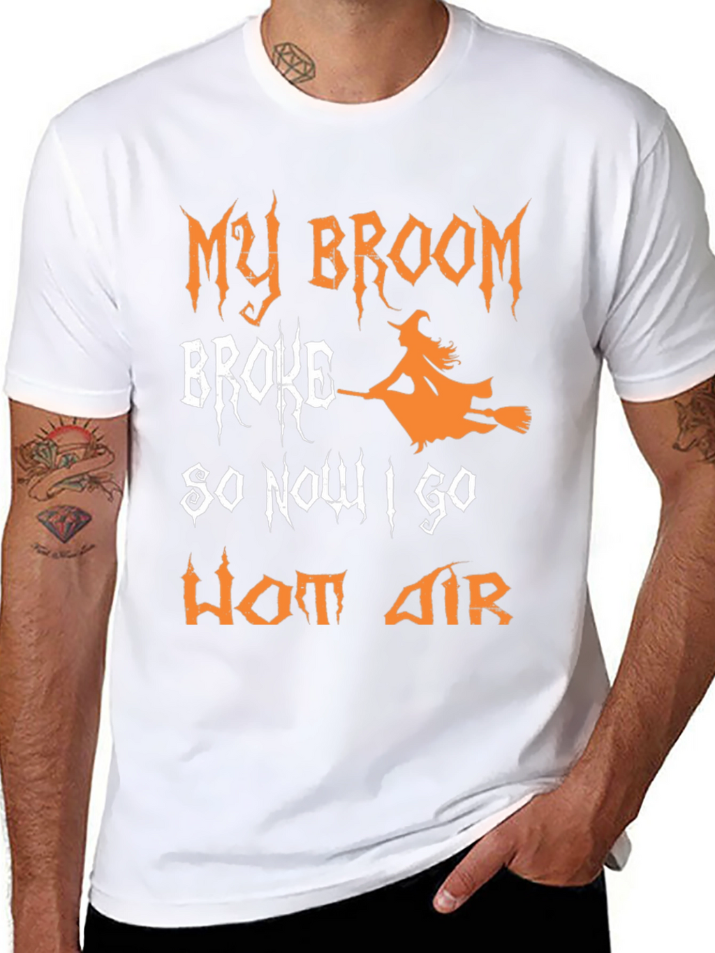 Funny Halloween Witch T-Shirt - Broom Broke Hot Air