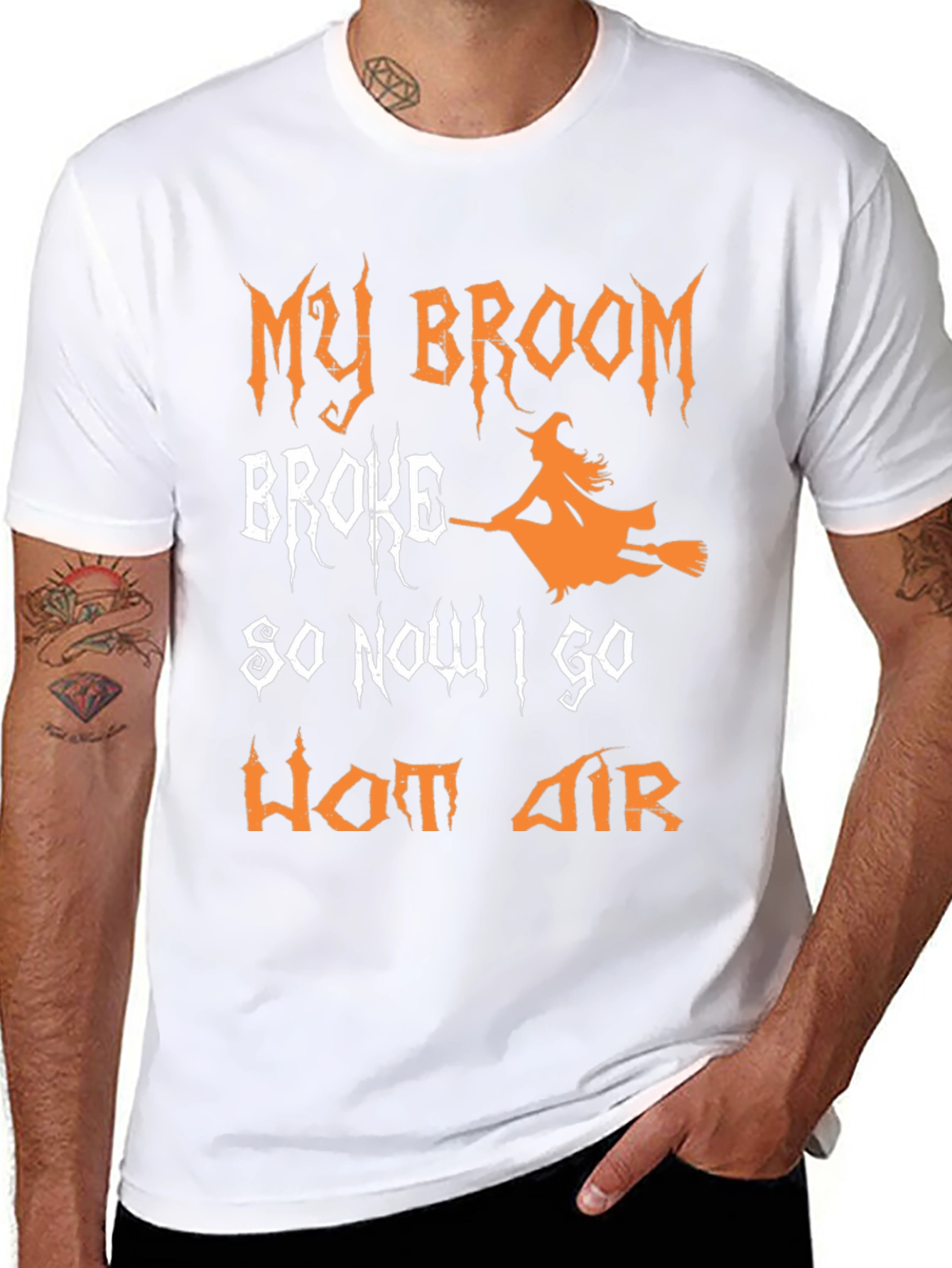 Funny Halloween Witch T-Shirt - Broom Broke Hot Air