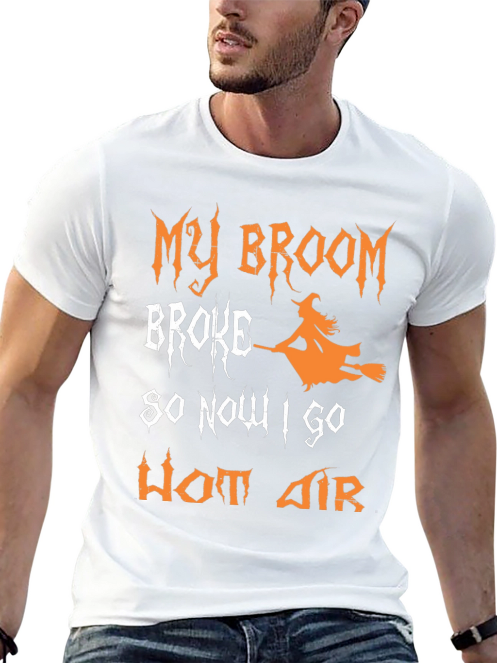 Funny Halloween Witch T-Shirt - Broom Broke Hot Air