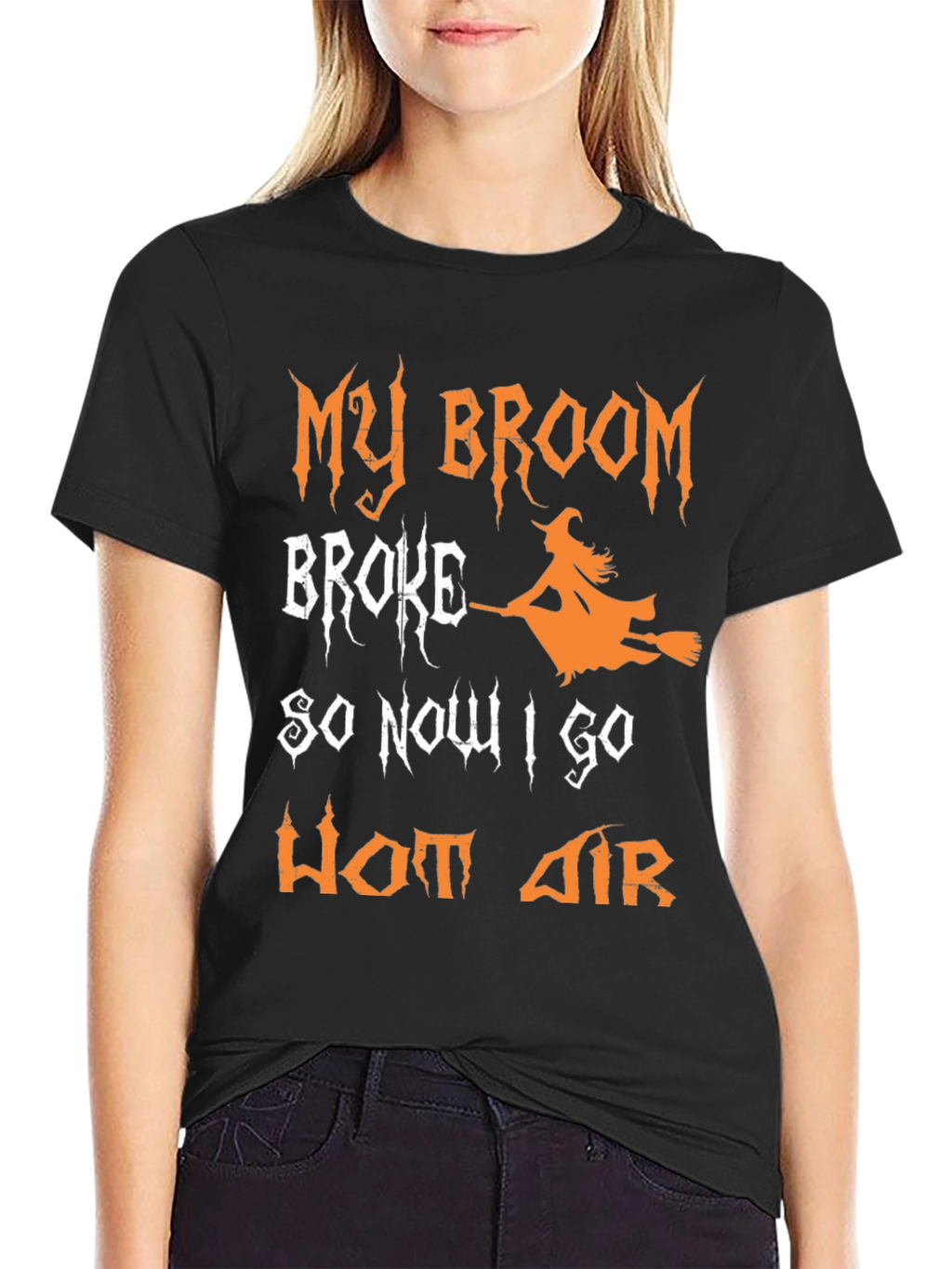 Funny Halloween Witch T-Shirt - Broom Broke Hot Air