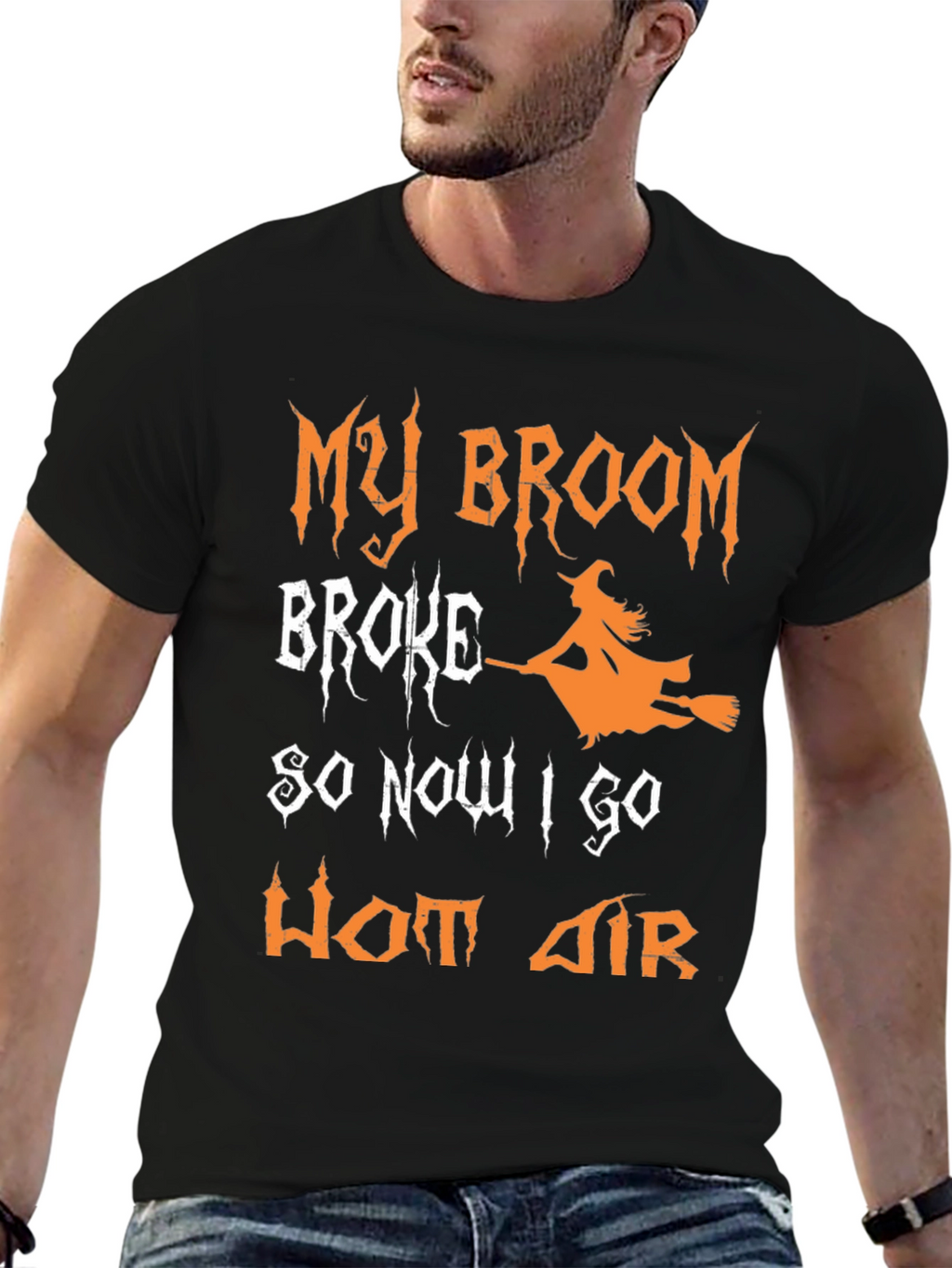 Funny Halloween Witch T-Shirt - Broom Broke Hot Air