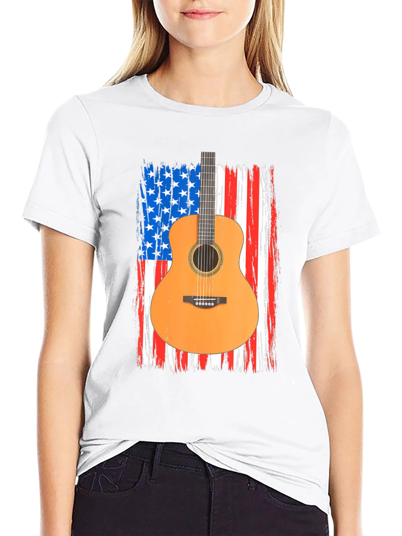 American Flag Guitar T-Shirt - Patriotic Music Tee