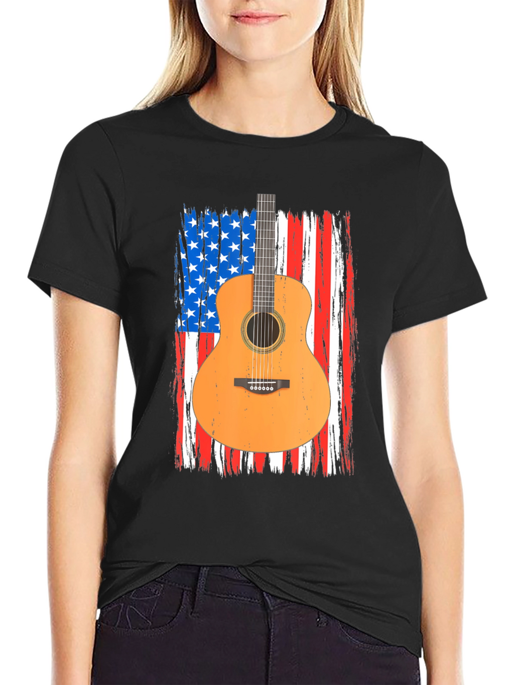 American Flag Guitar T-Shirt - Patriotic Music Tee