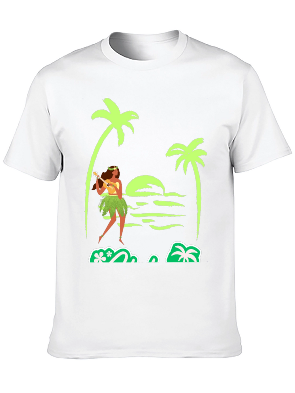 Island Vibes T-Shirt: Hula Girl Palm Trees Sunset Design