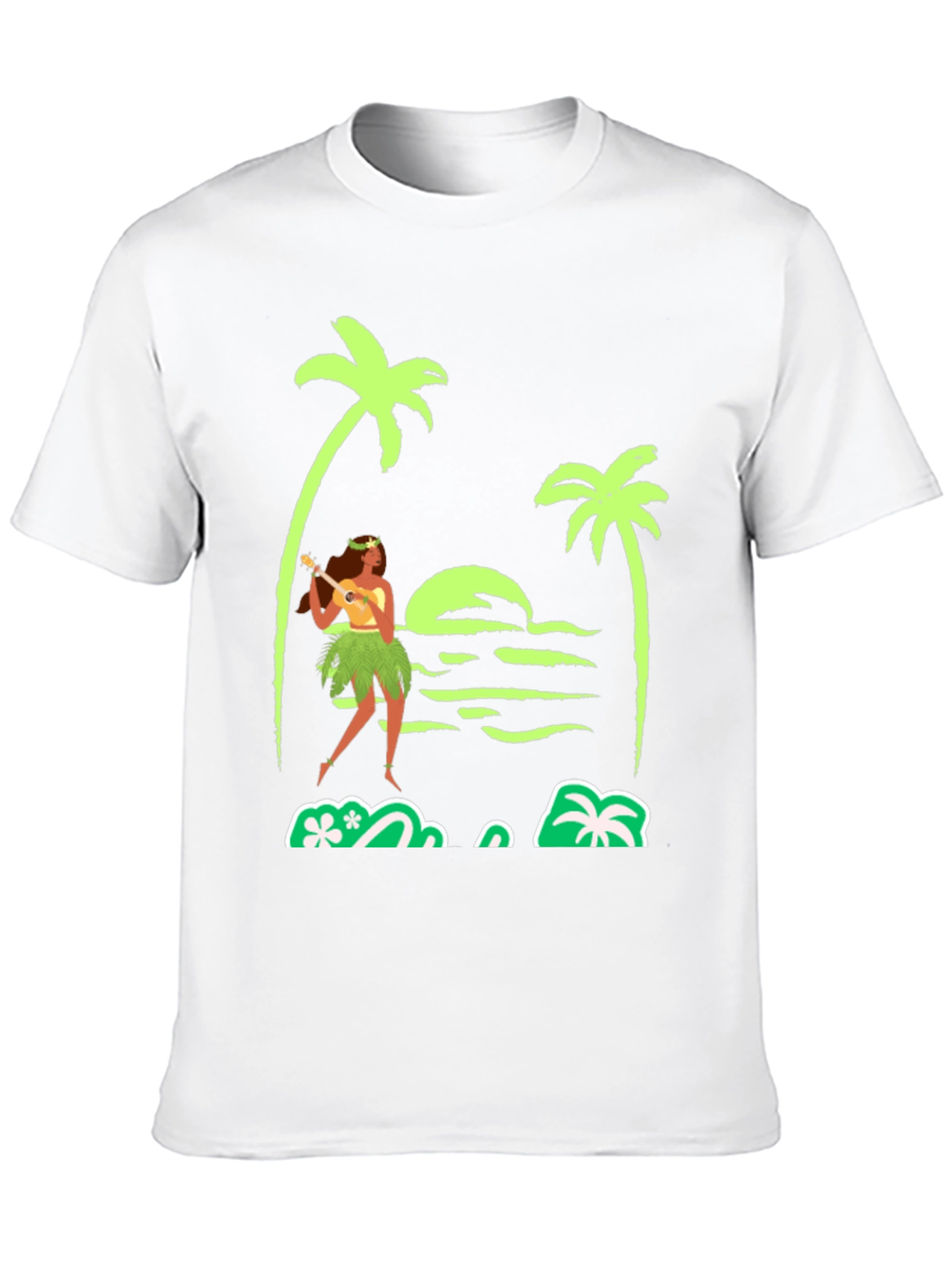 Island Vibes T-Shirt: Hula Girl Palm Trees Sunset Design