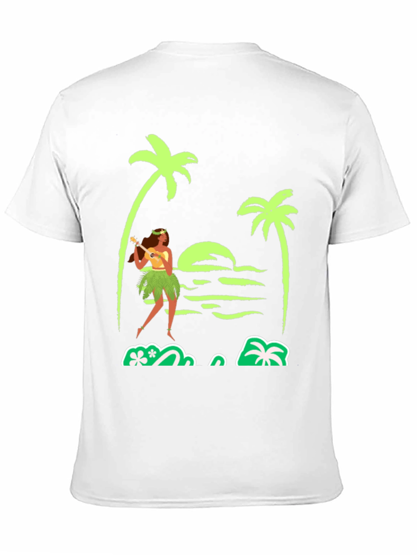 Island Vibes T-Shirt: Hula Girl Palm Trees Sunset Design