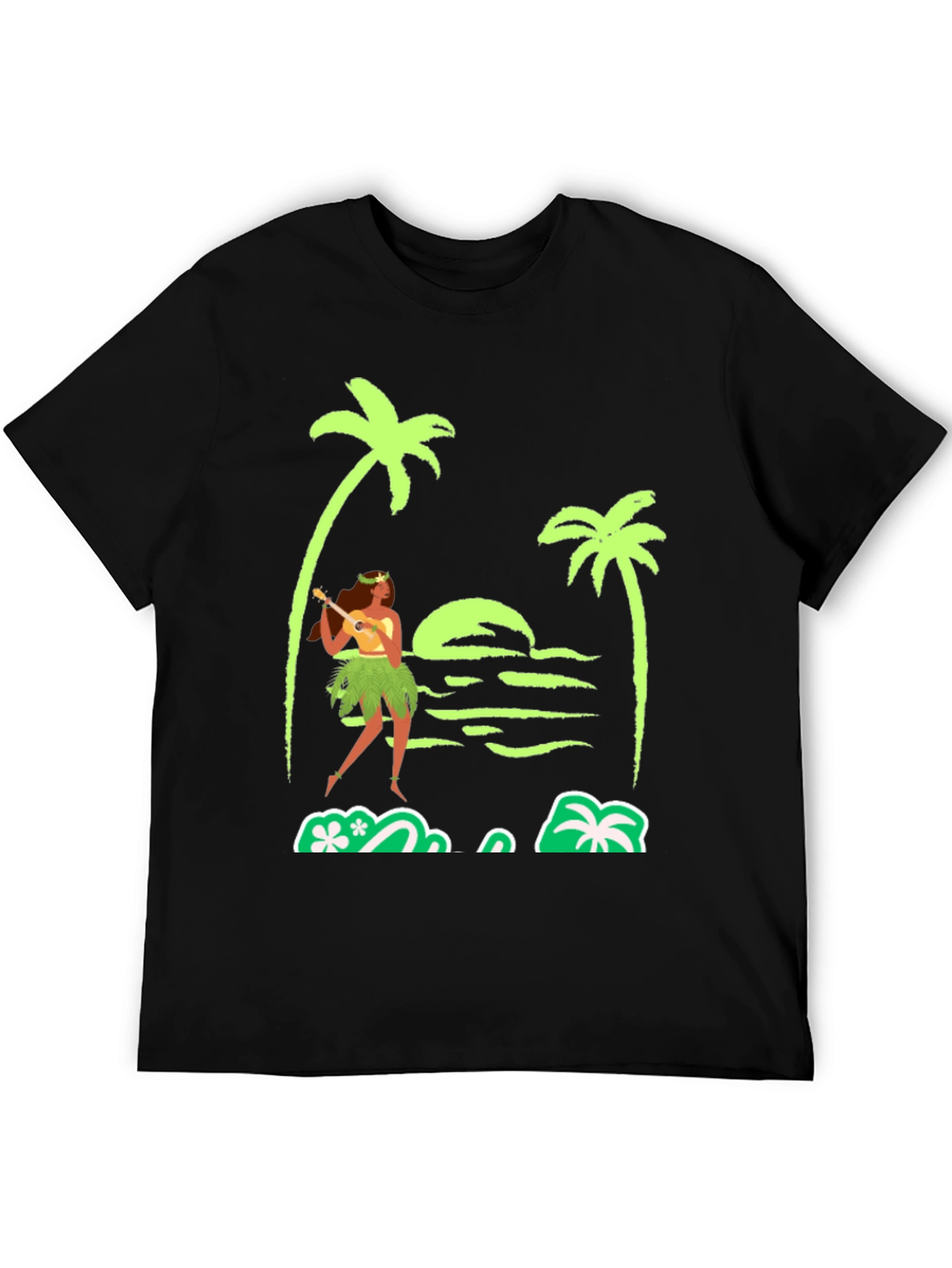 Island Vibes T-Shirt: Hula Girl Palm Trees Sunset Design