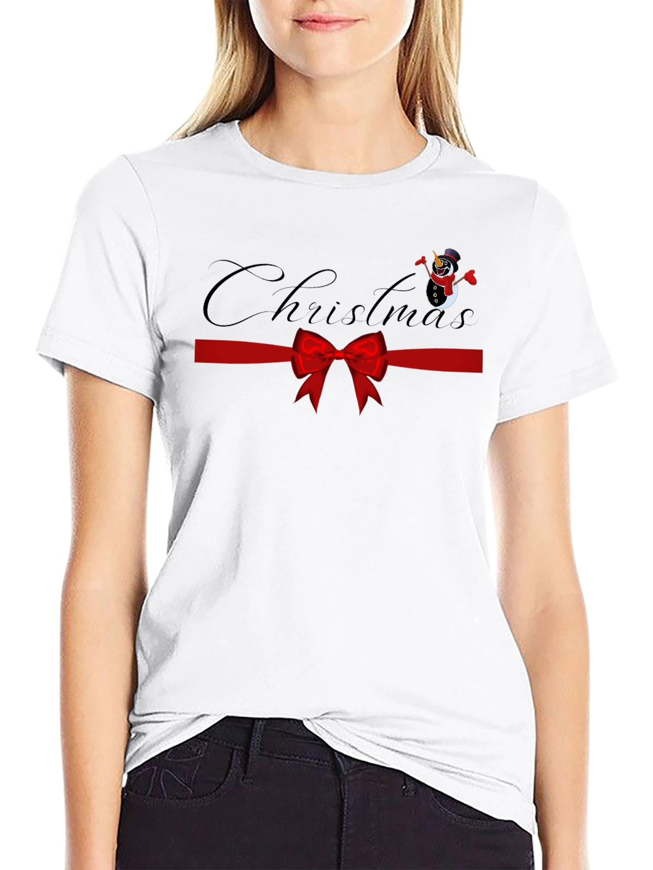 Christmas Snowman Bow Graphic Tee