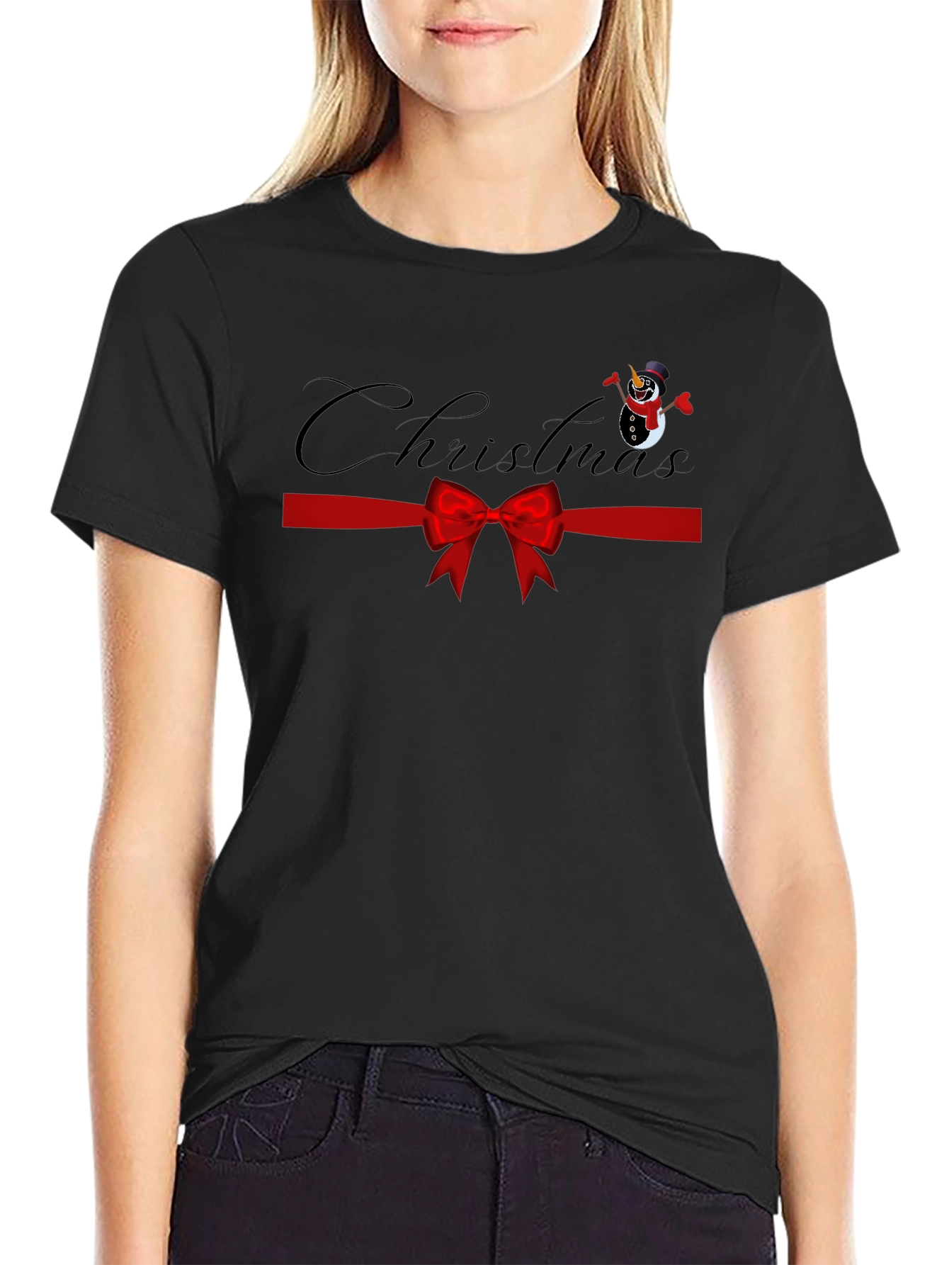 Christmas Snowman Bow Graphic Tee
