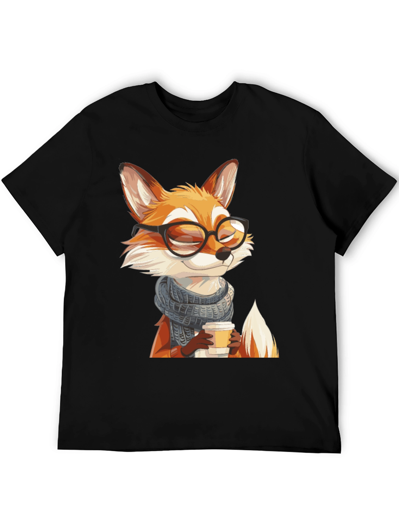 Fox with Glasses Black T-Shirt