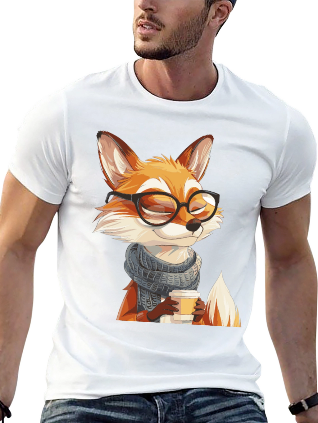 Fox with Glasses Black T-Shirt