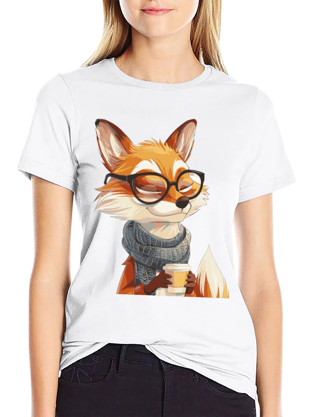 Fox with Glasses Black T-Shirt