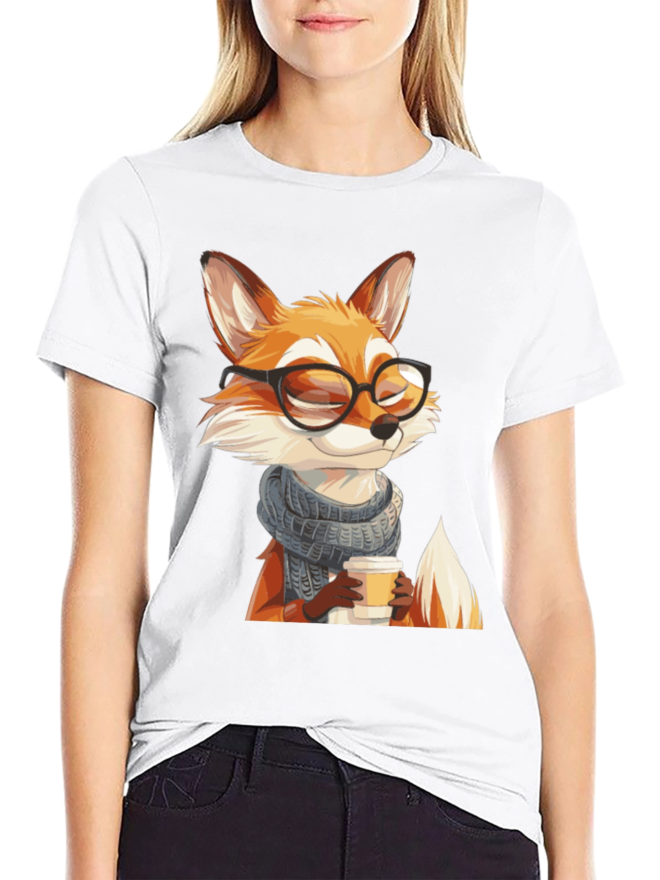 Fox with Glasses Black T-Shirt