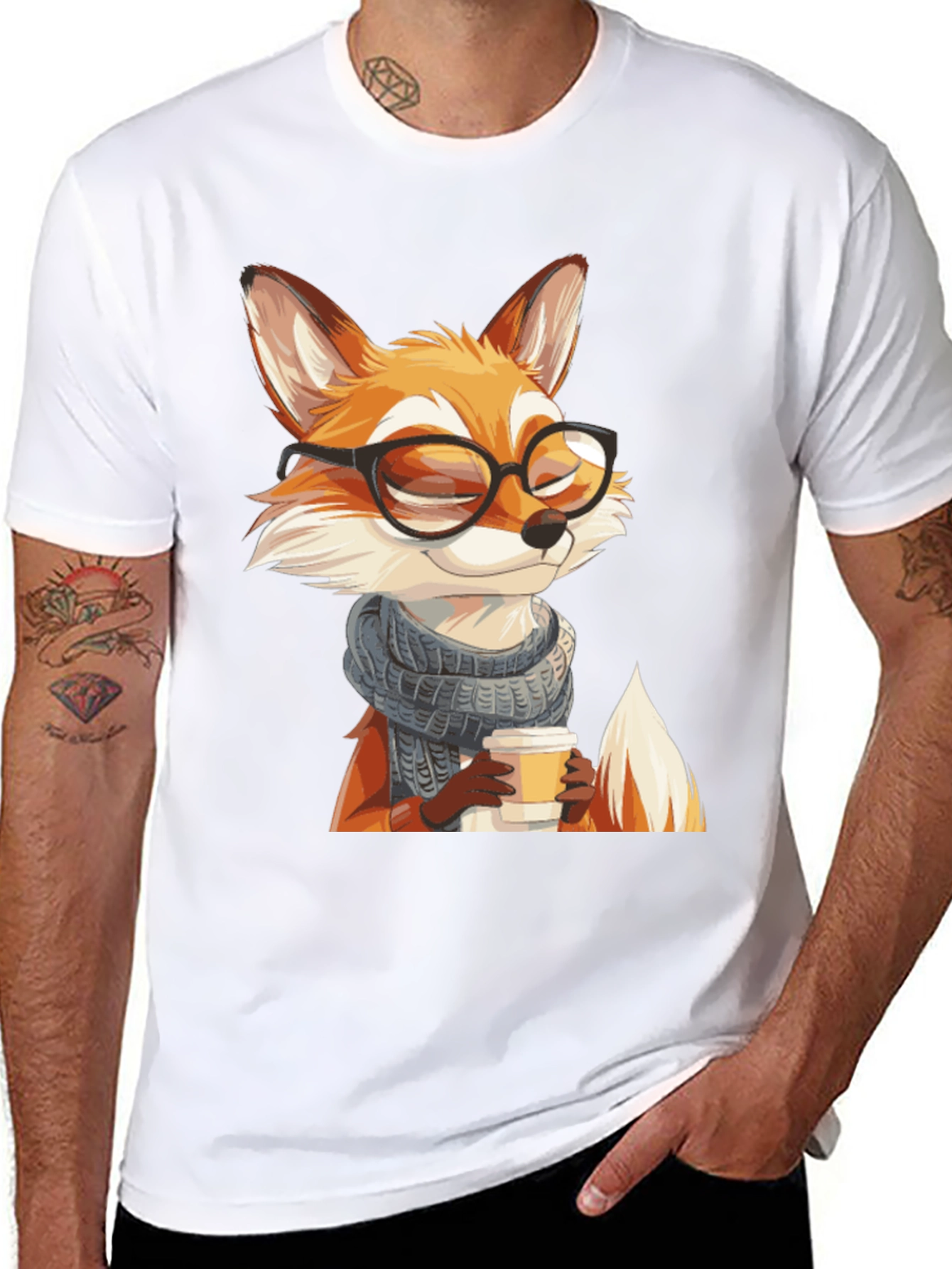 Fox with Glasses Black T-Shirt