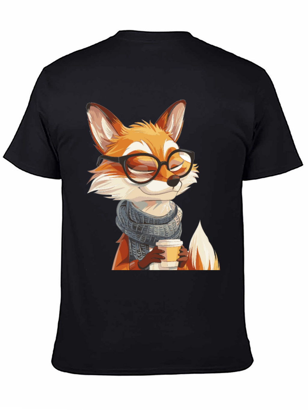 Fox with Glasses Black T-Shirt