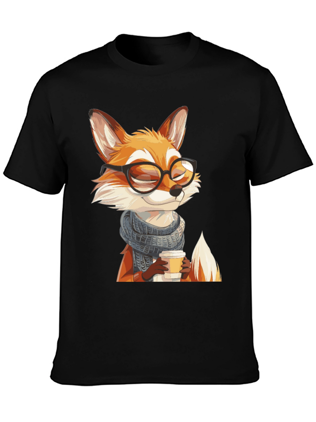 Fox with Glasses Black T-Shirt