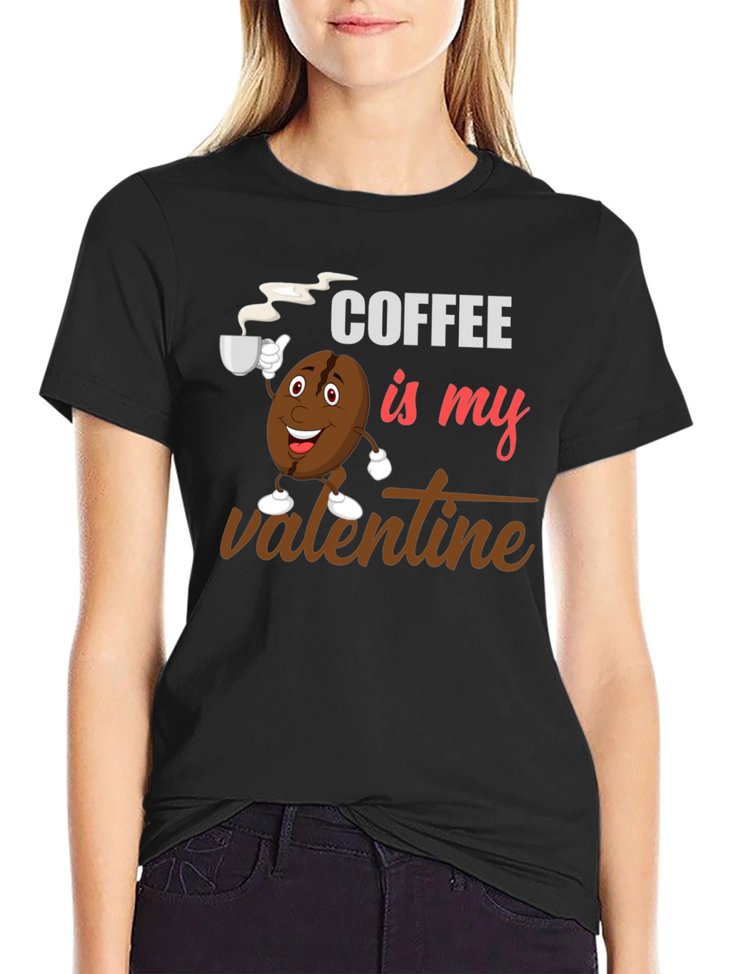 Coffee Is My Valentine Black Graphic T-Shirt