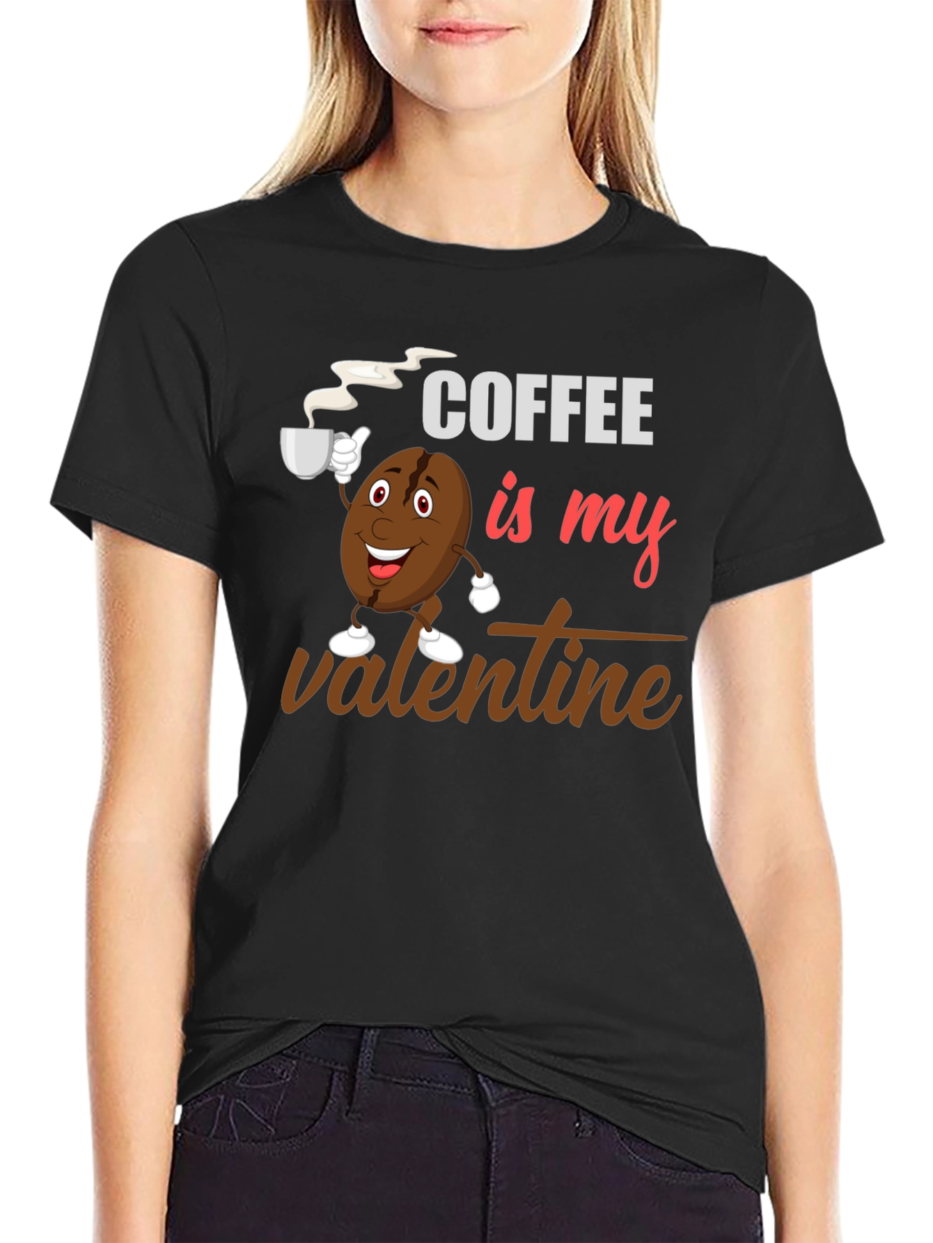 Coffee Is My Valentine Black Graphic T-Shirt