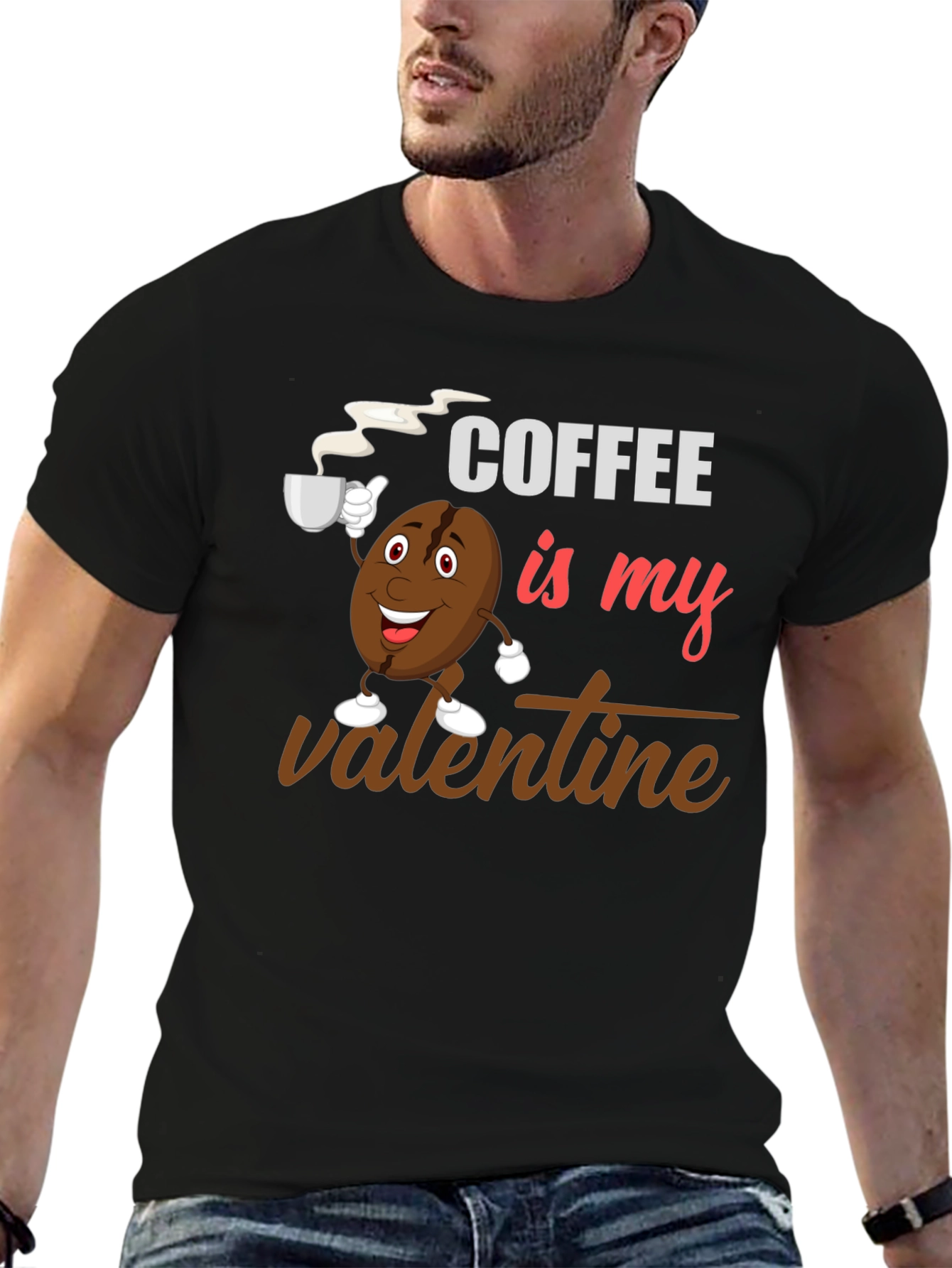 Coffee Is My Valentine Black Graphic T-Shirt