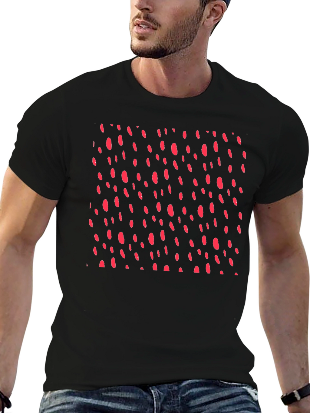 Modern Black T-Shirt with Red Dot Design