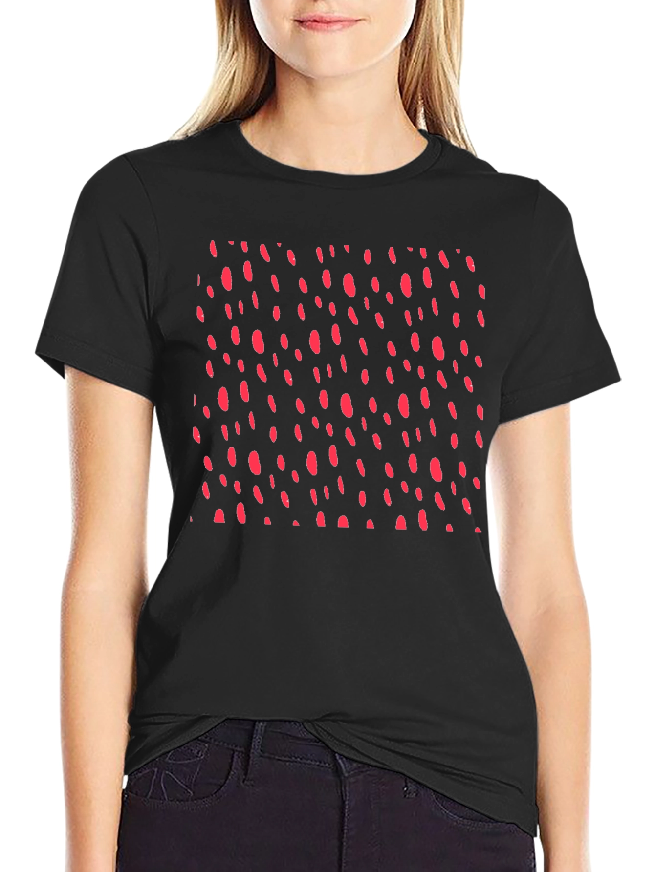 Modern Black T-Shirt with Red Dot Design