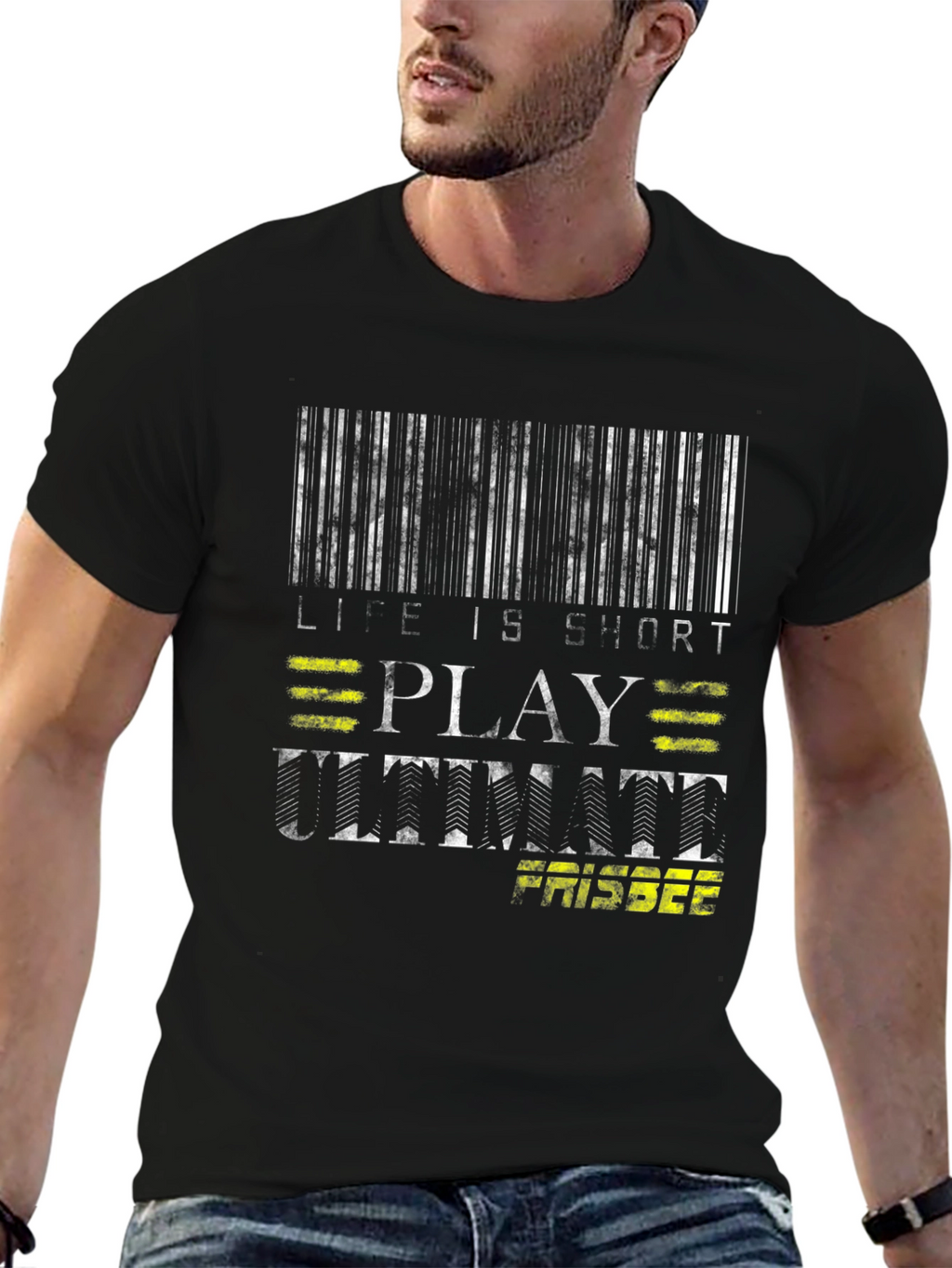 Life is Short Play Ultimate Frisbee Black T-Shirt
