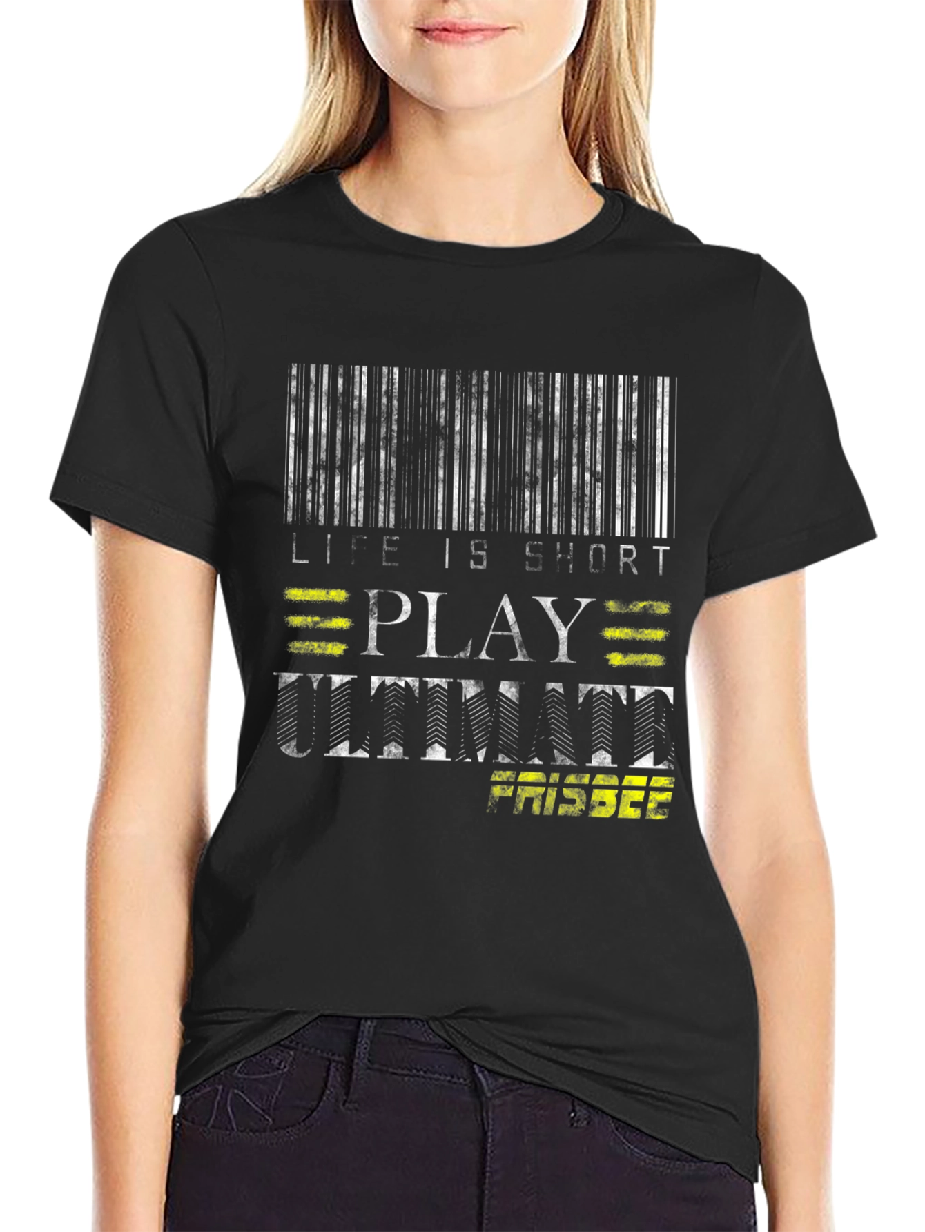 Life is Short Play Ultimate Frisbee Black T-Shirt