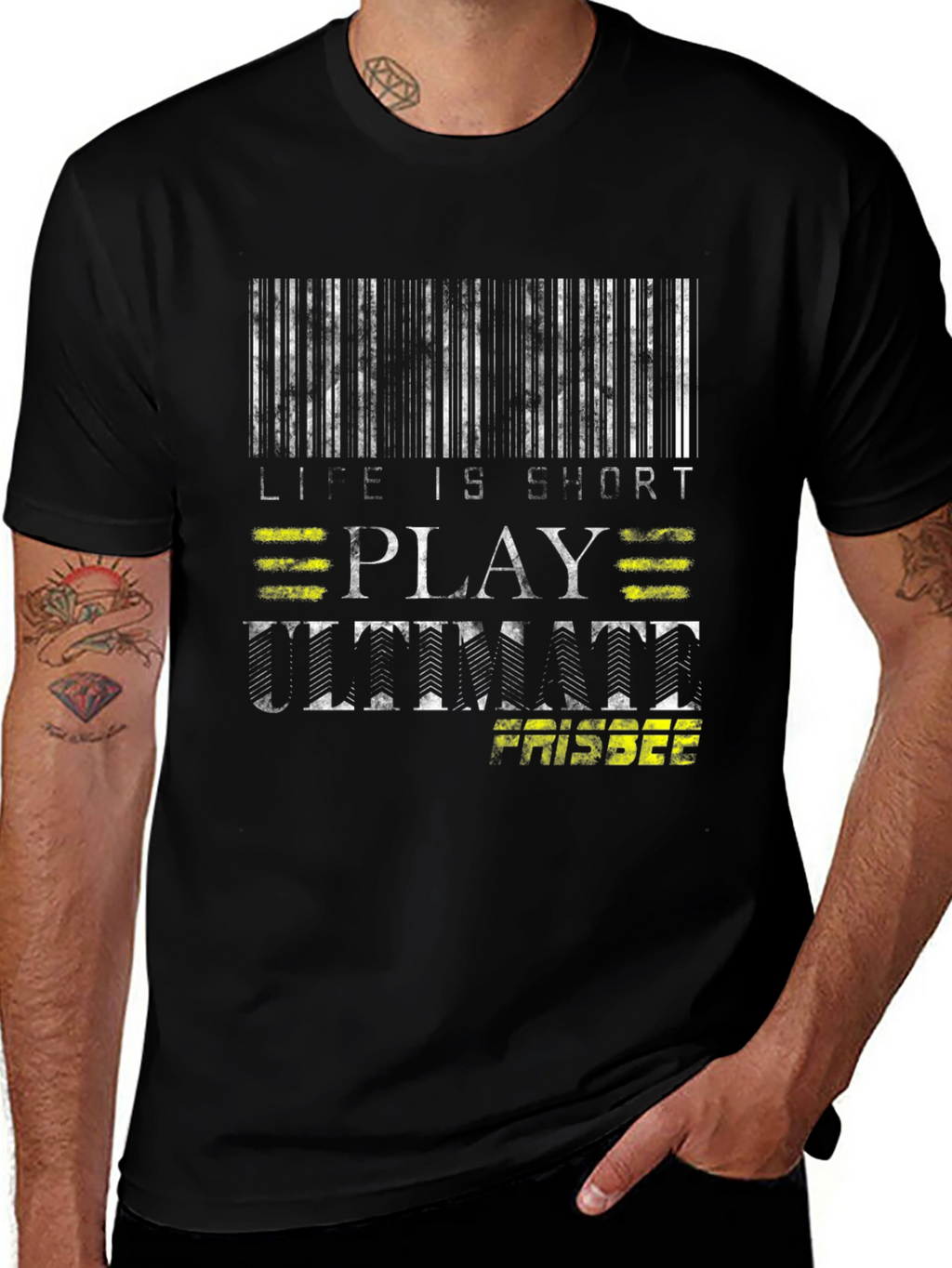 Life is Short Play Ultimate Frisbee Black T-Shirt