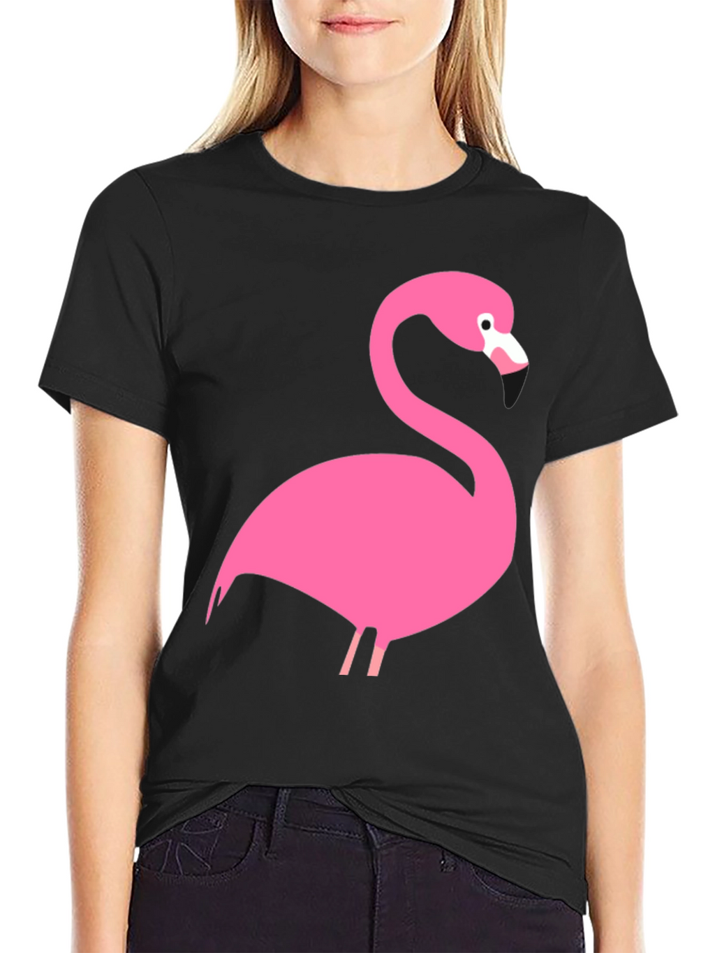 Pink Flamingo Graphic Black T-Shirt